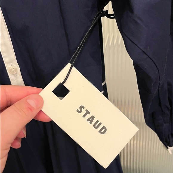 STAUD Demi Tiered Dress - size Medium- brand new with tags - Navy and white - Picture 6 of 10